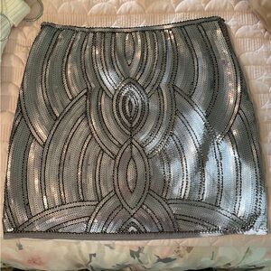 NWT gianni bini silver sequin mini skirt, XS